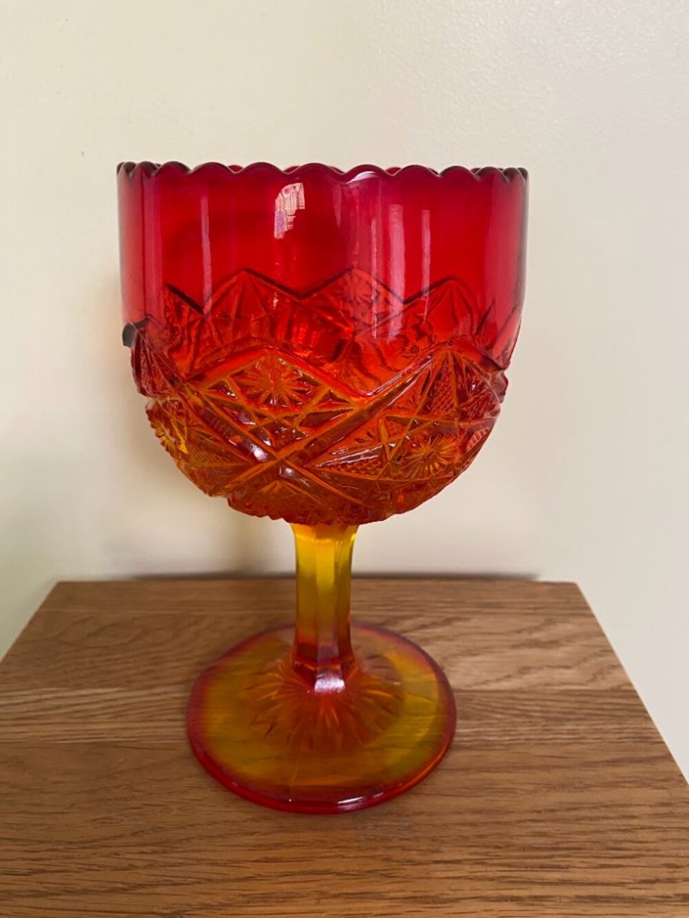 VIKING GLASS Yesteryear Sunset Amberina 8" Chalice Compote Pedestal
